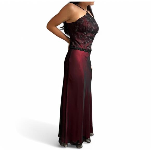 Blondie Nites by Jaslene Women's Red Mesh Overlay Maxi Dress - Picture 9 of 10